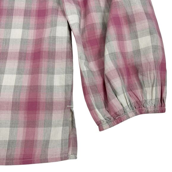 NEW Loft Pink Gray Plaid Smocked Button Front Long Sleeve Top Women’s XL - Picture 6 of 9